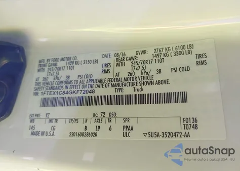 2016 Ford F-150 Xl from USA, damaged, VIN 1FTEX1C84GKF72048